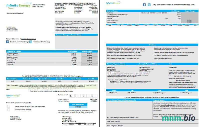 USA Nieskończony szablon rachunku za energię w formatach Word i PDF. 2 strony